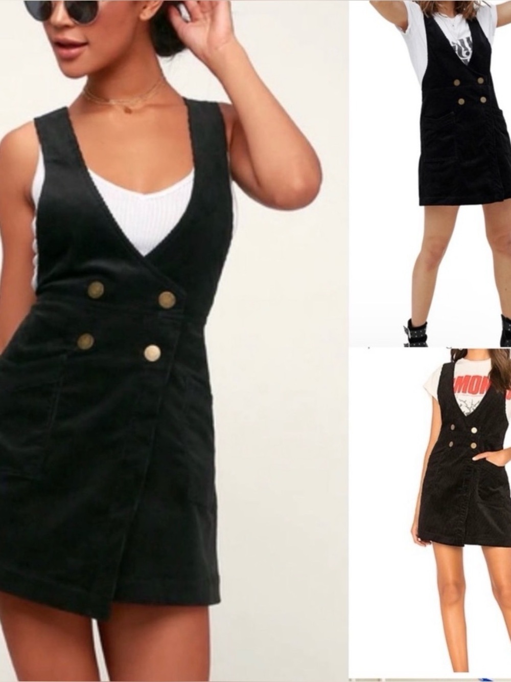 Free People Canyon Lands Corduroy Jumper Pinafore Black Mini Dress 6 - Picture 2 of 9